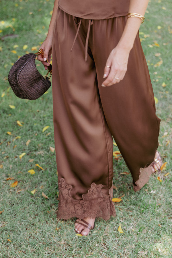 Petal and Pup USA BOTTOMS Viola Drawstring Wide Leg Pant - Chocolate
