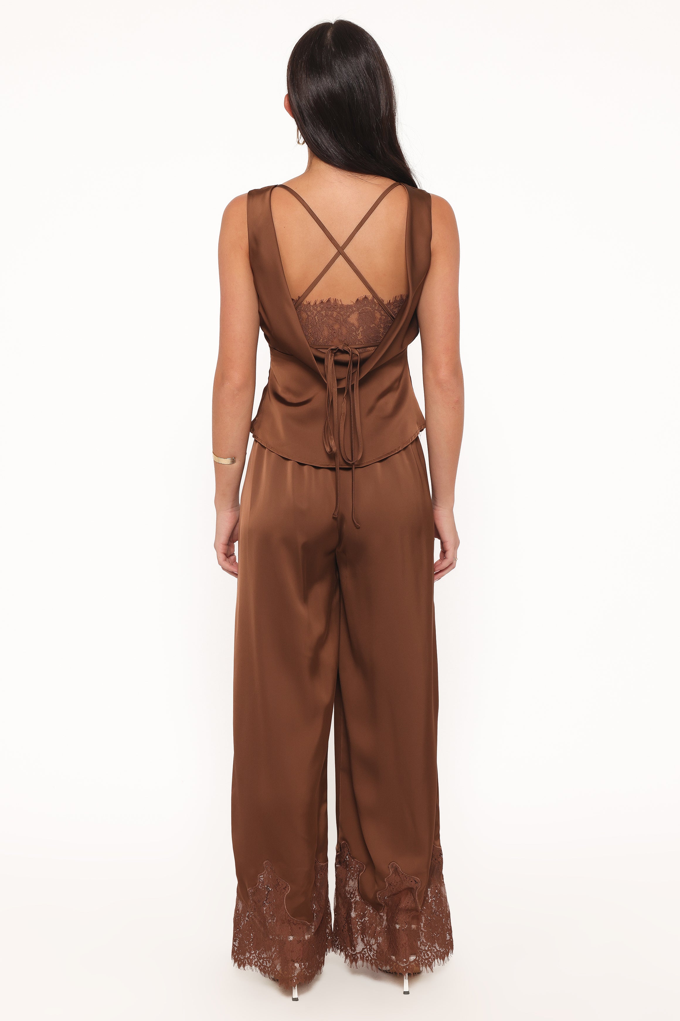 Petal and Pup USA BOTTOMS Viola Drawstring Wide Leg Pant - Chocolate