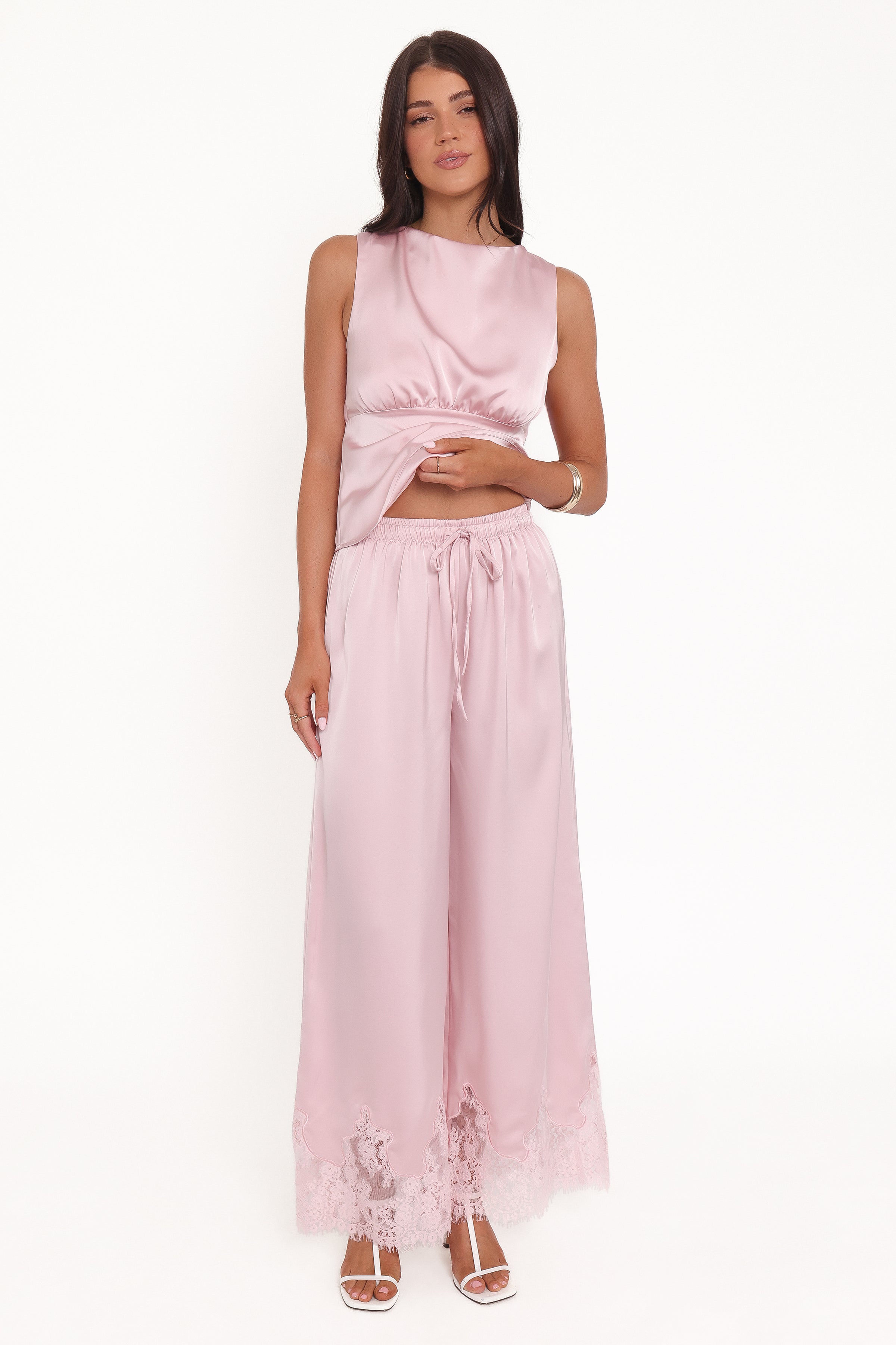 Petal and Pup USA BOTTOMS Viola Drawstring Wide Leg Pant - Pale Pink