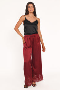 Petal and Pup USA BOTTOMS Viola Drawstring Wide Leg Pant - Wine