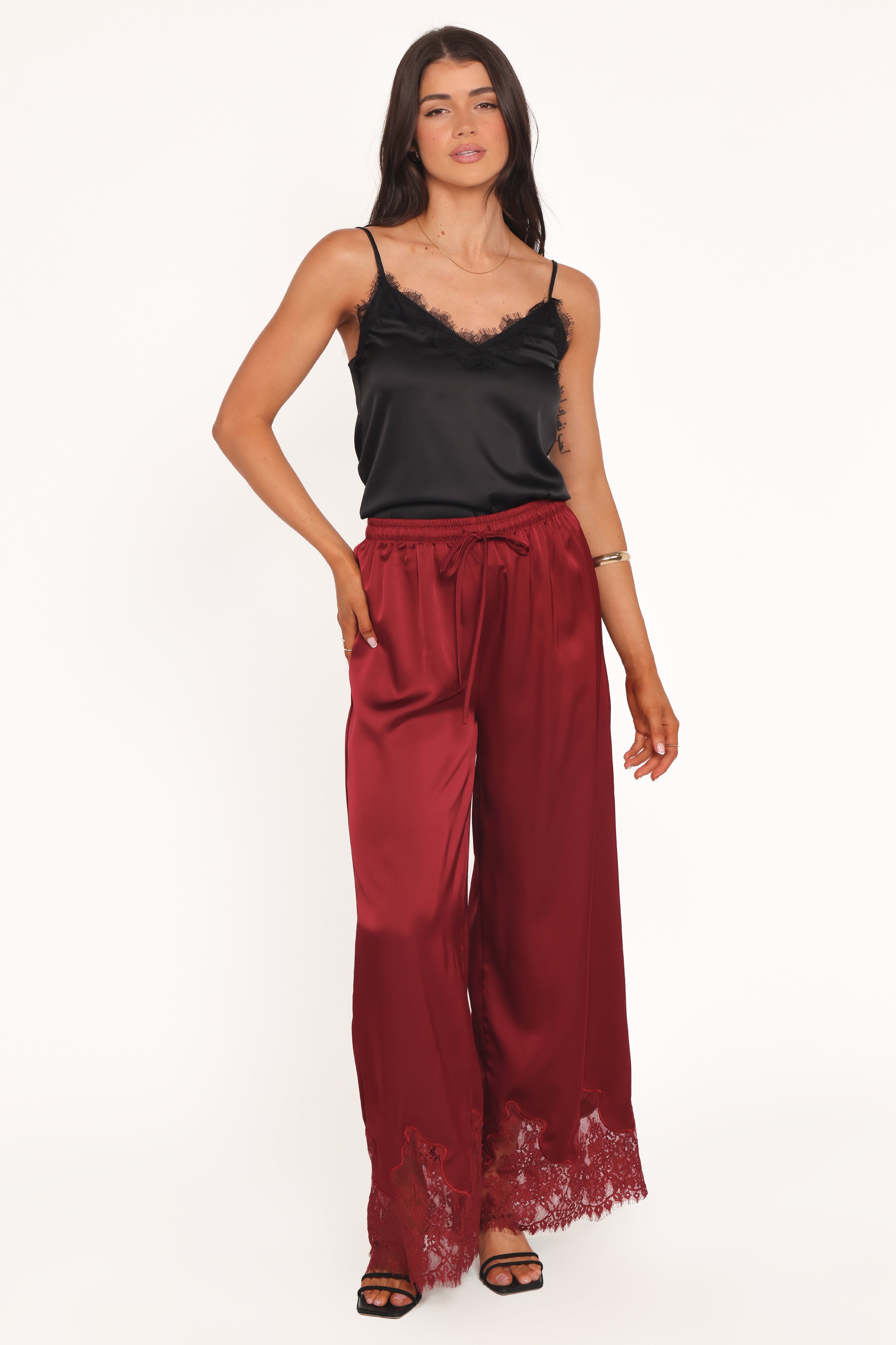 Petal and Pup USA BOTTOMS Viola Drawstring Wide Leg Pant - Wine