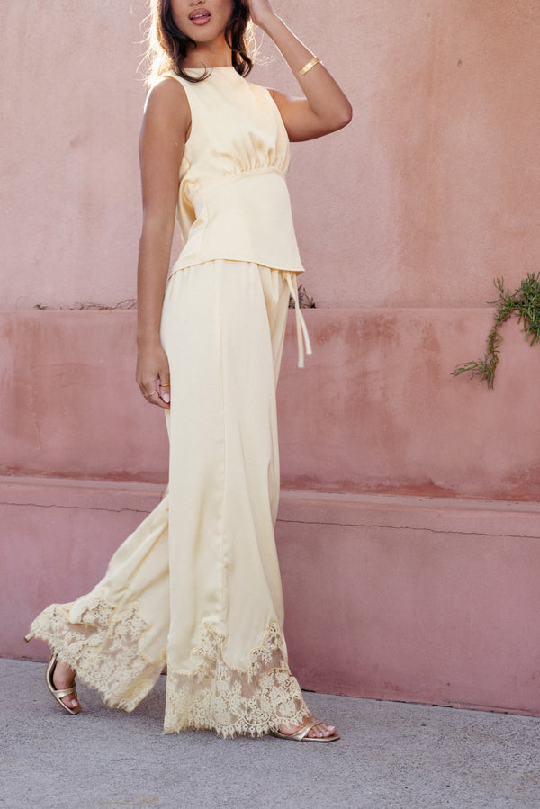 Petal and Pup USA BOTTOMS Viola Drawstring Wide Leg Pant - Yellow