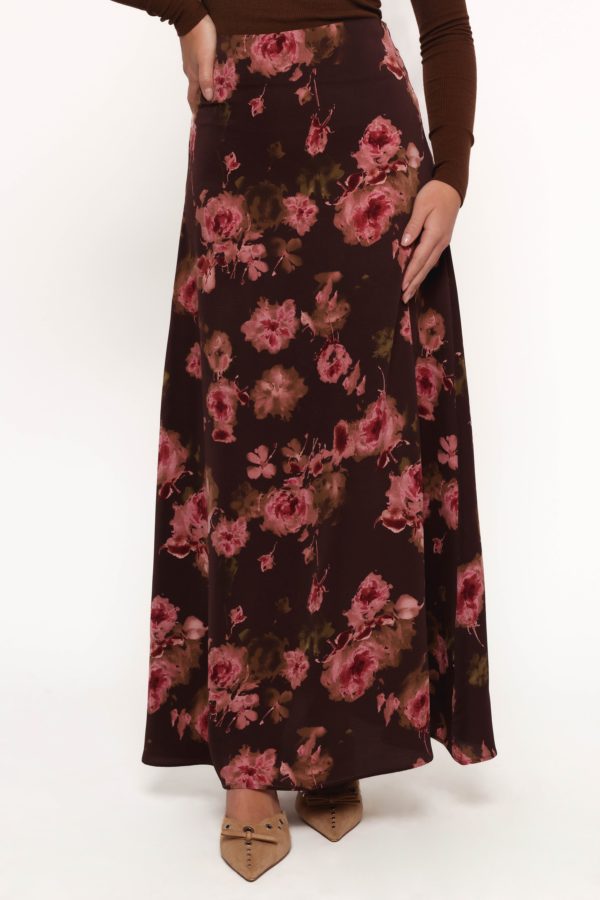 Petal and Pup USA BOTTOMS Vivie Midi Skirt - Chocolate Floral