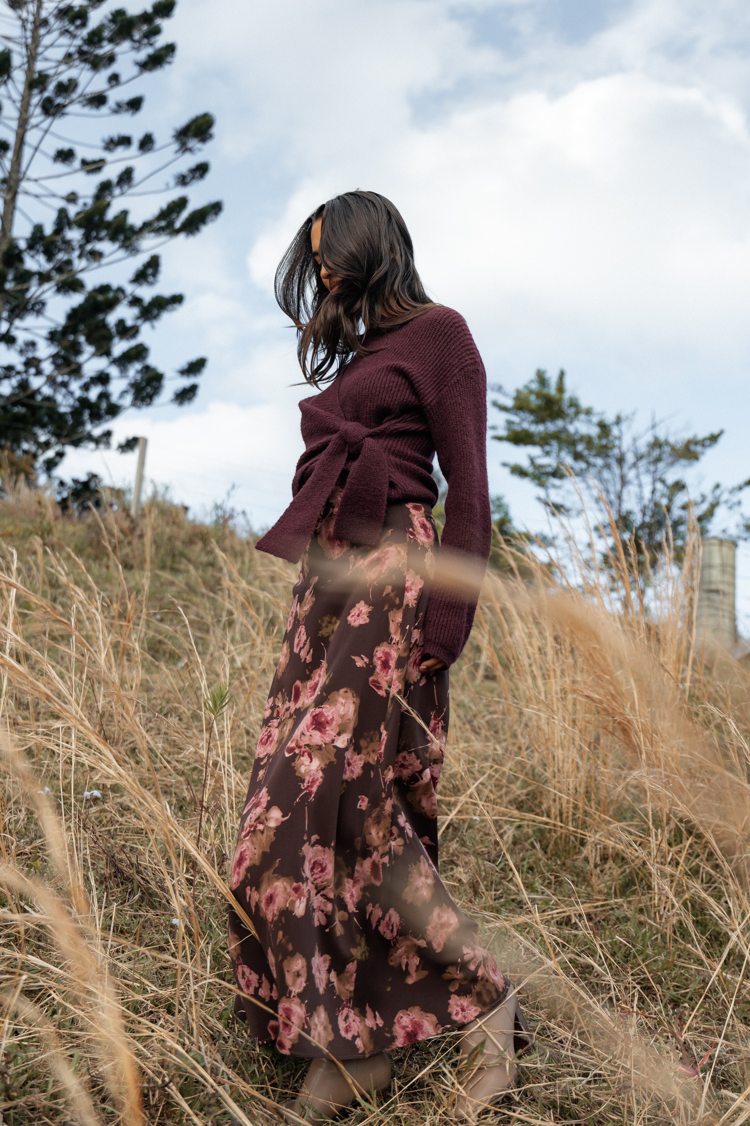 Petal and Pup USA BOTTOMS Vivie Midi Skirt - Chocolate Floral (Hold for Rack)