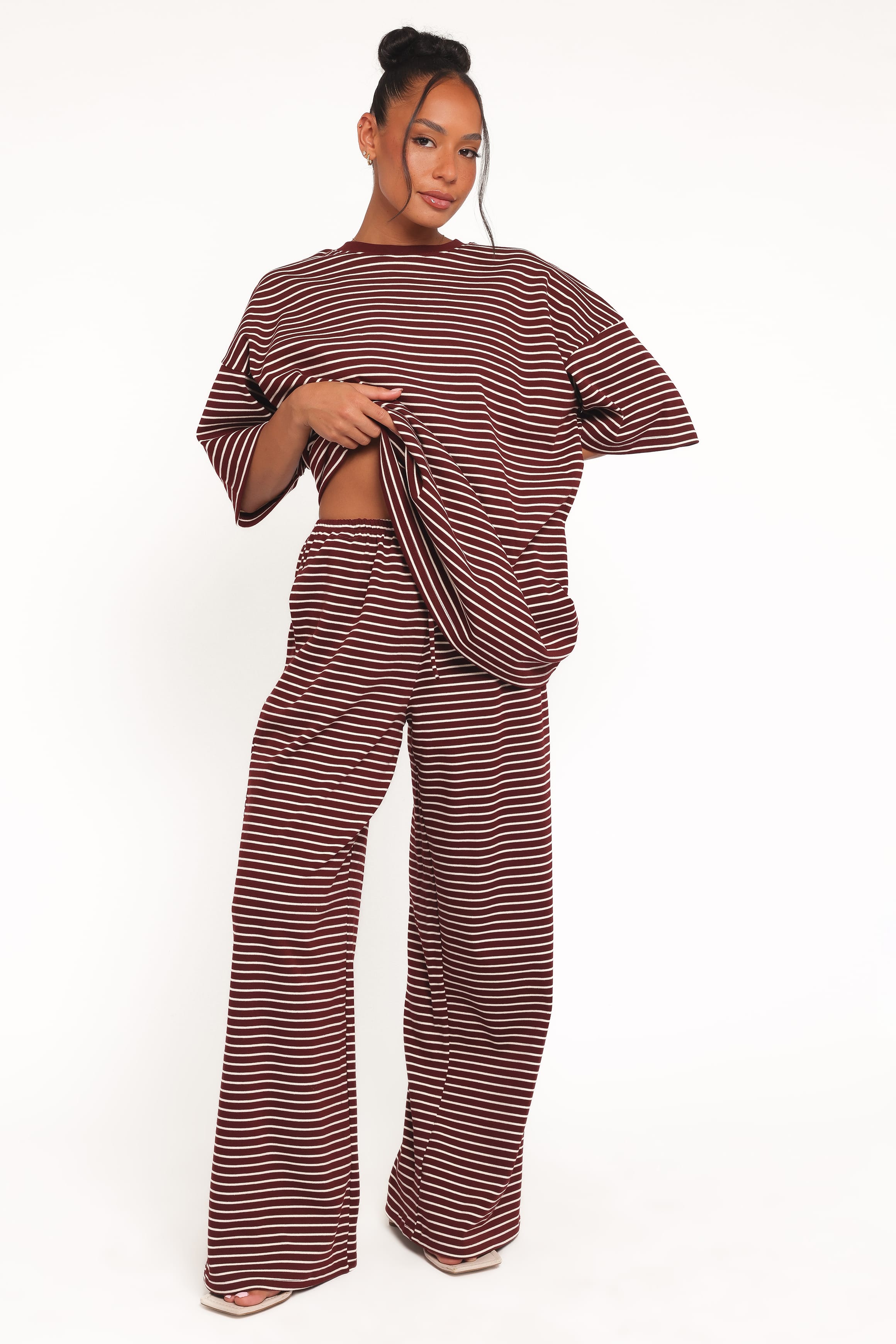 Wilda Knit Pant - Burgundy Cream Stripe | Petal & Pup USA