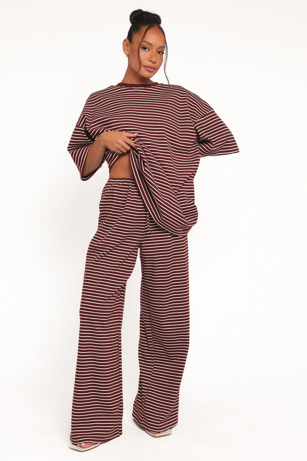 Petal and Pup USA BOTTOMS Wilda Knit Pant - Burgundy Cream Stripe