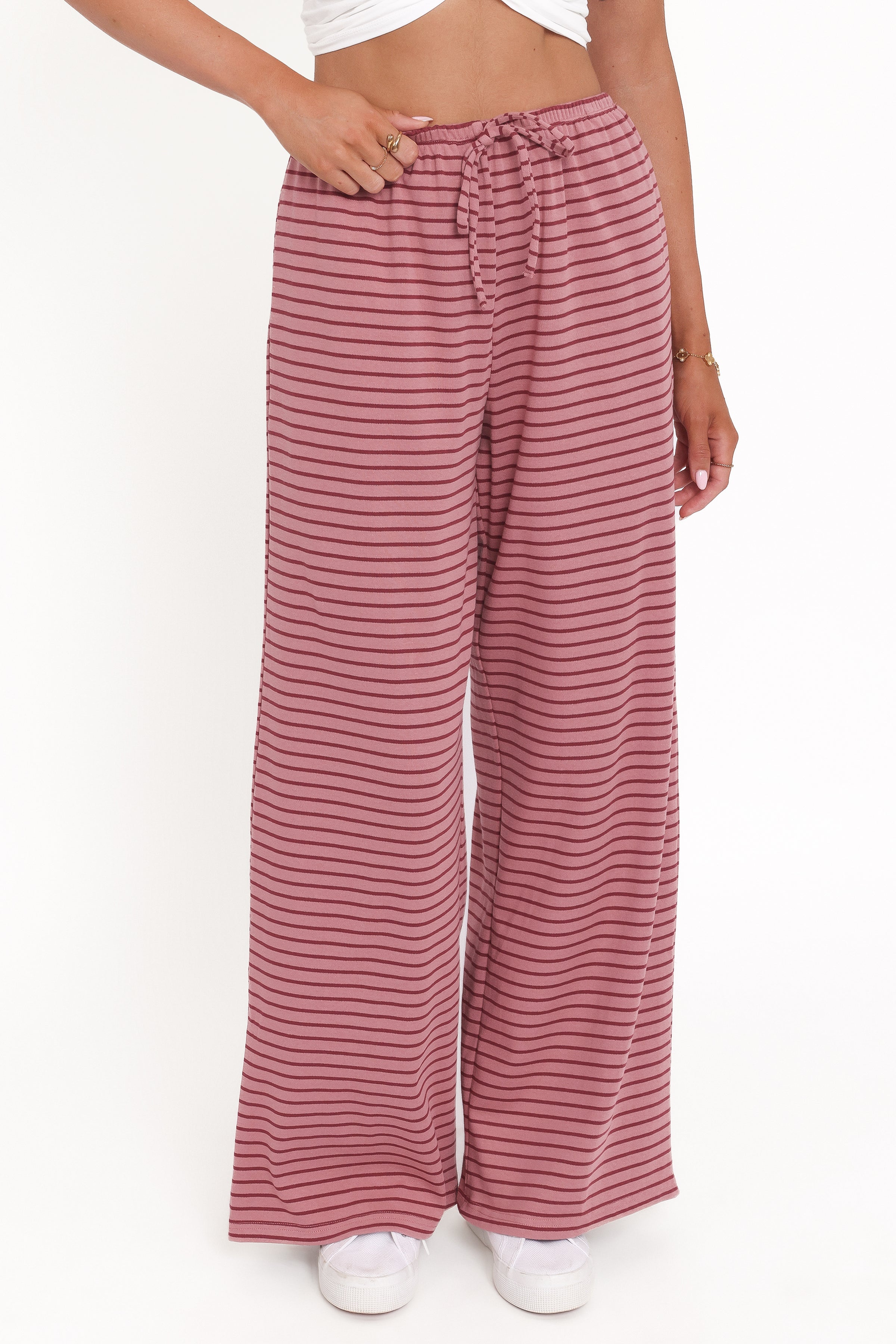 Petal and Pup USA BOTTOMS Wilda Knit Pant - Pink Red Stripe