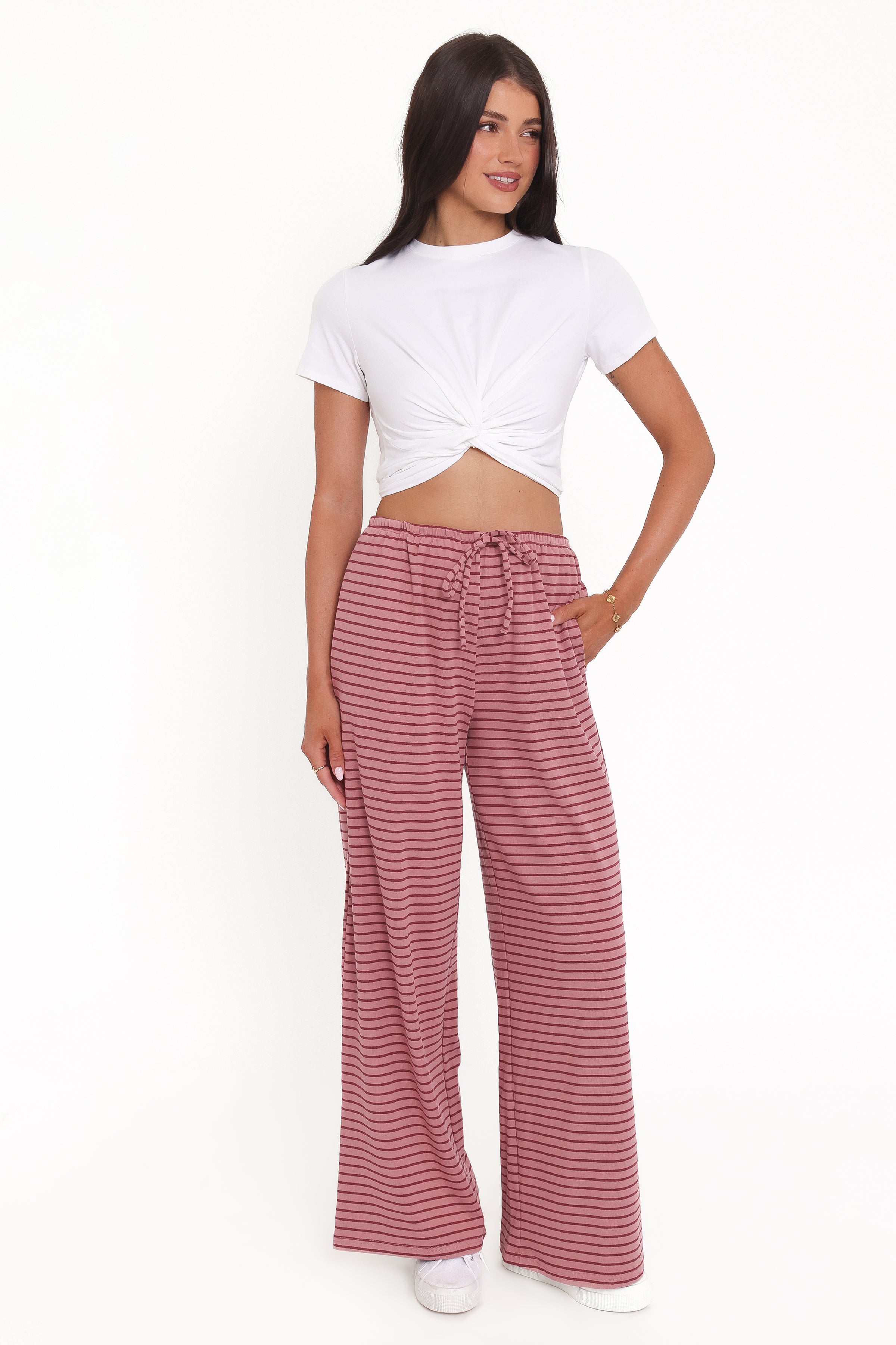 Petal and Pup USA BOTTOMS Wilda Knit Pant - Pink Red Stripe