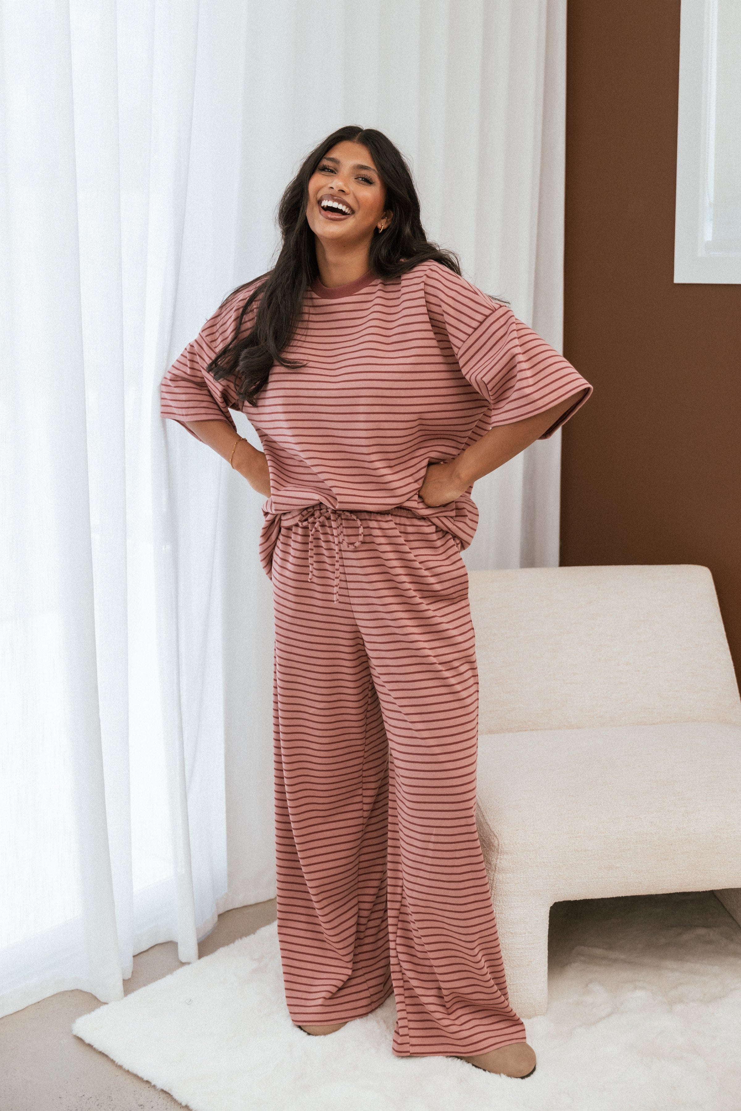 Petal and Pup USA BOTTOMS Wilda Knit Pant - Pink Red Stripe