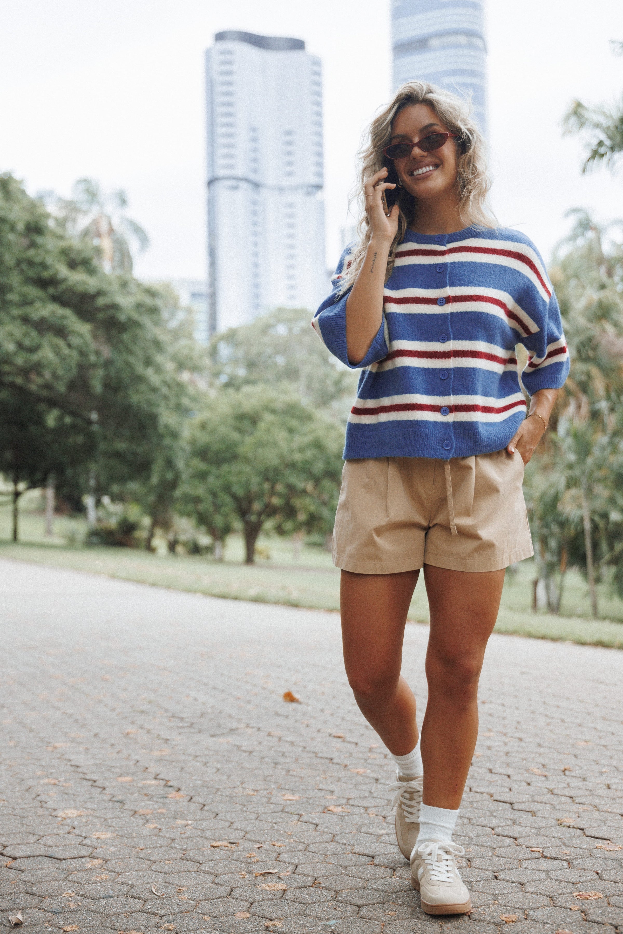 Petal and Pup USA BOTTOMS Winona Pleated Front Tailored Long Short - Taupe