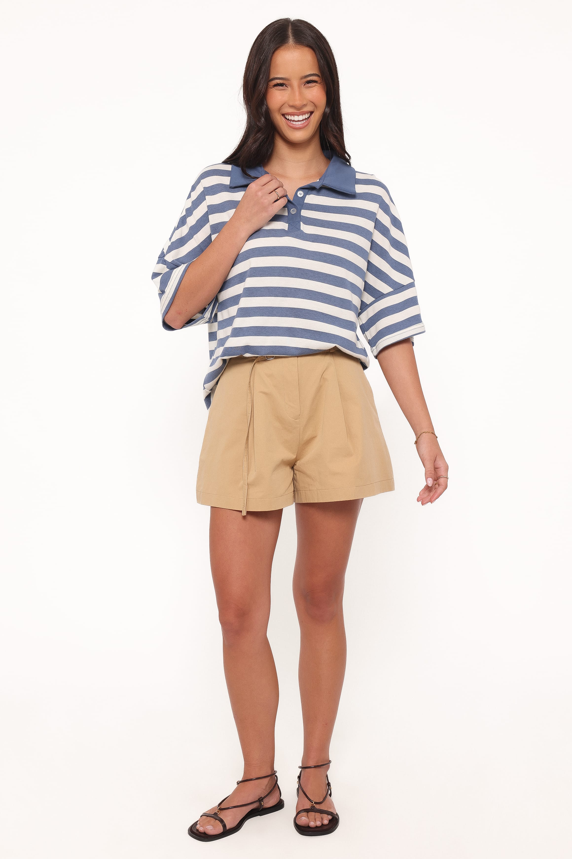 Petal and Pup USA BOTTOMS Winona Pleated Front Tailored Long Short - Taupe
