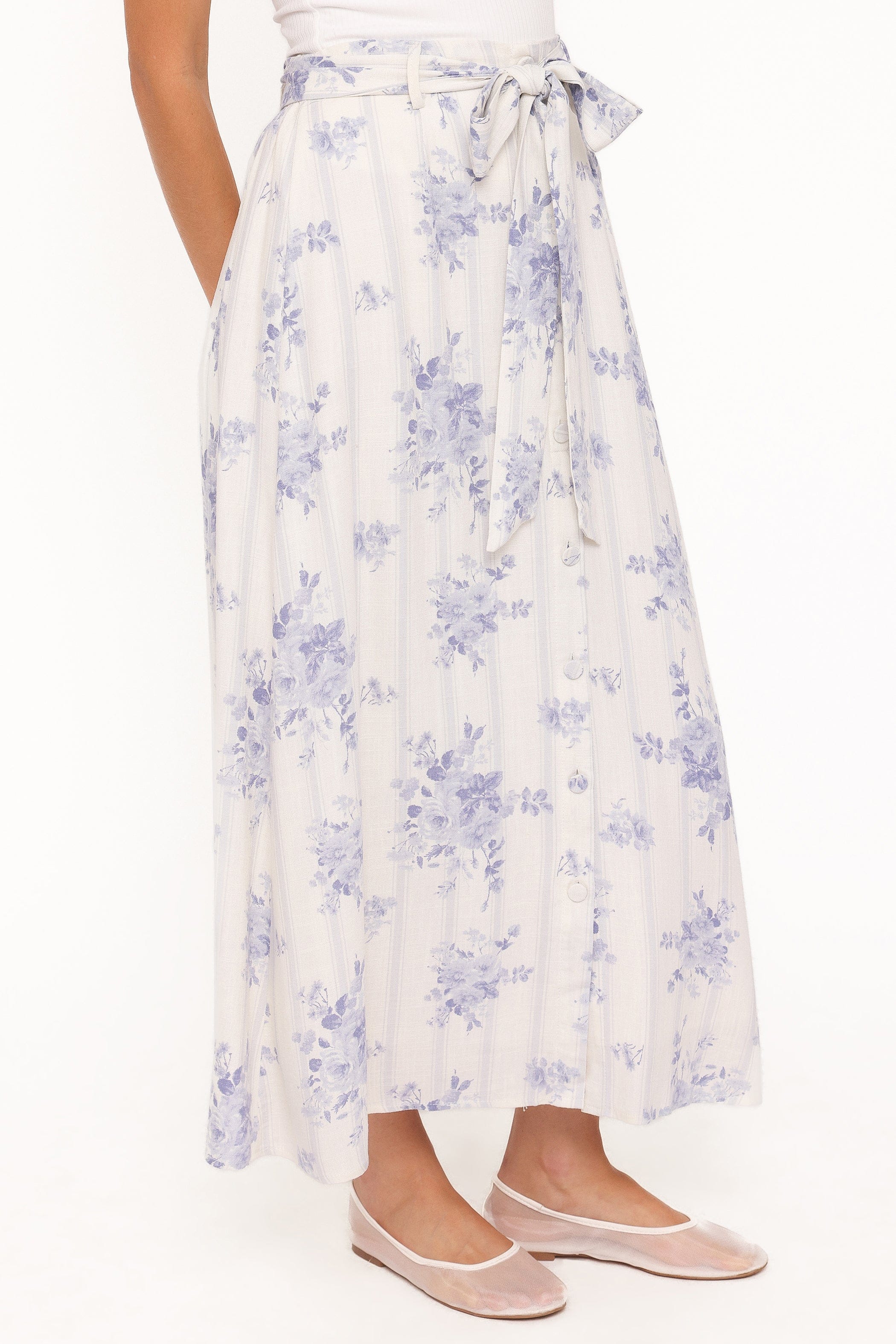Petal and Pup USA BOTTOMS Xander Tie Waist Midi Skirt - Lilac Floral