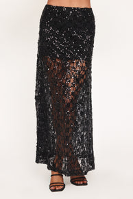 Petal and Pup USA BOTTOMS Yonder Sheer Panel Lace Maxi Skirt - Black