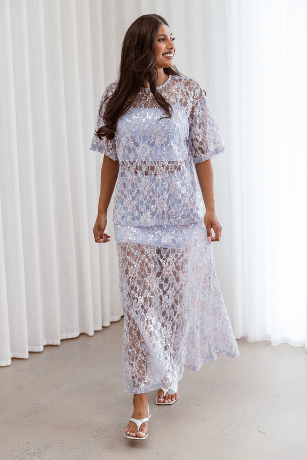 Petal and Pup USA BOTTOMS Yonder Sheer Panel Lace Maxi Skirt - Purple