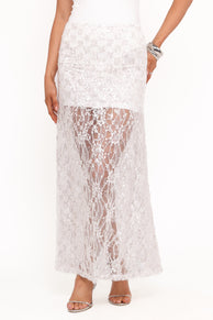 Petal and Pup USA BOTTOMS Yonder Sheer Panel Lace Maxi Skirt - White
