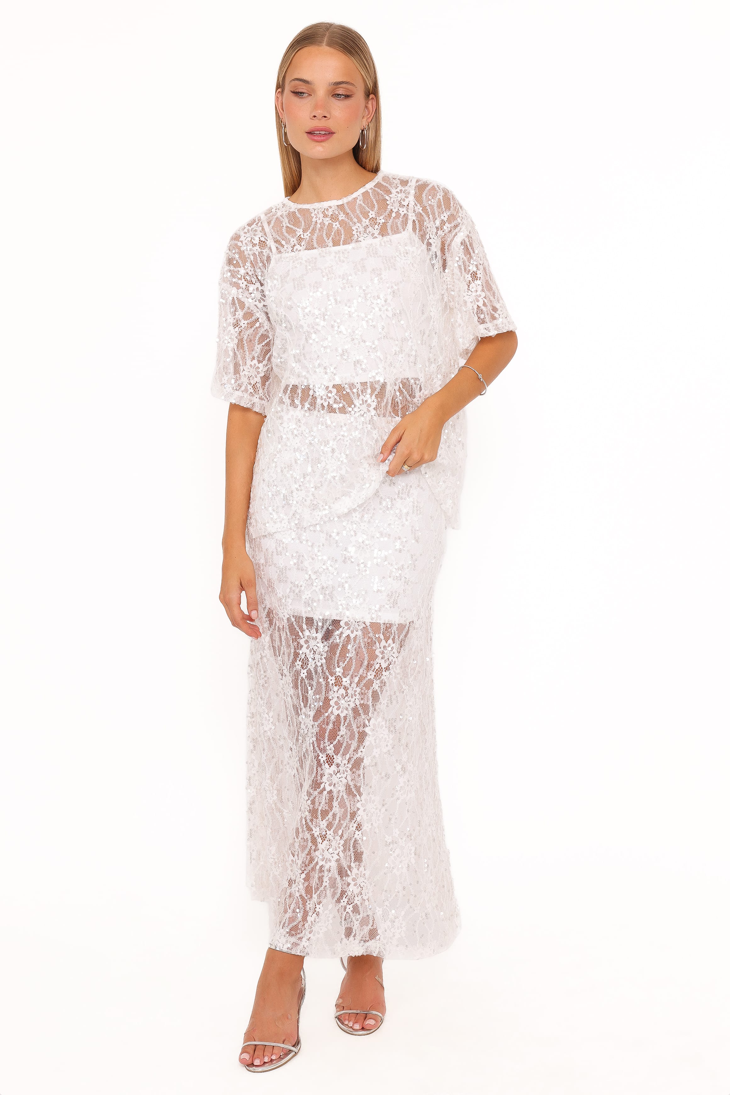 Yonder Sheer Panel Lace Maxi Skirt - White | Petal & Pup USA