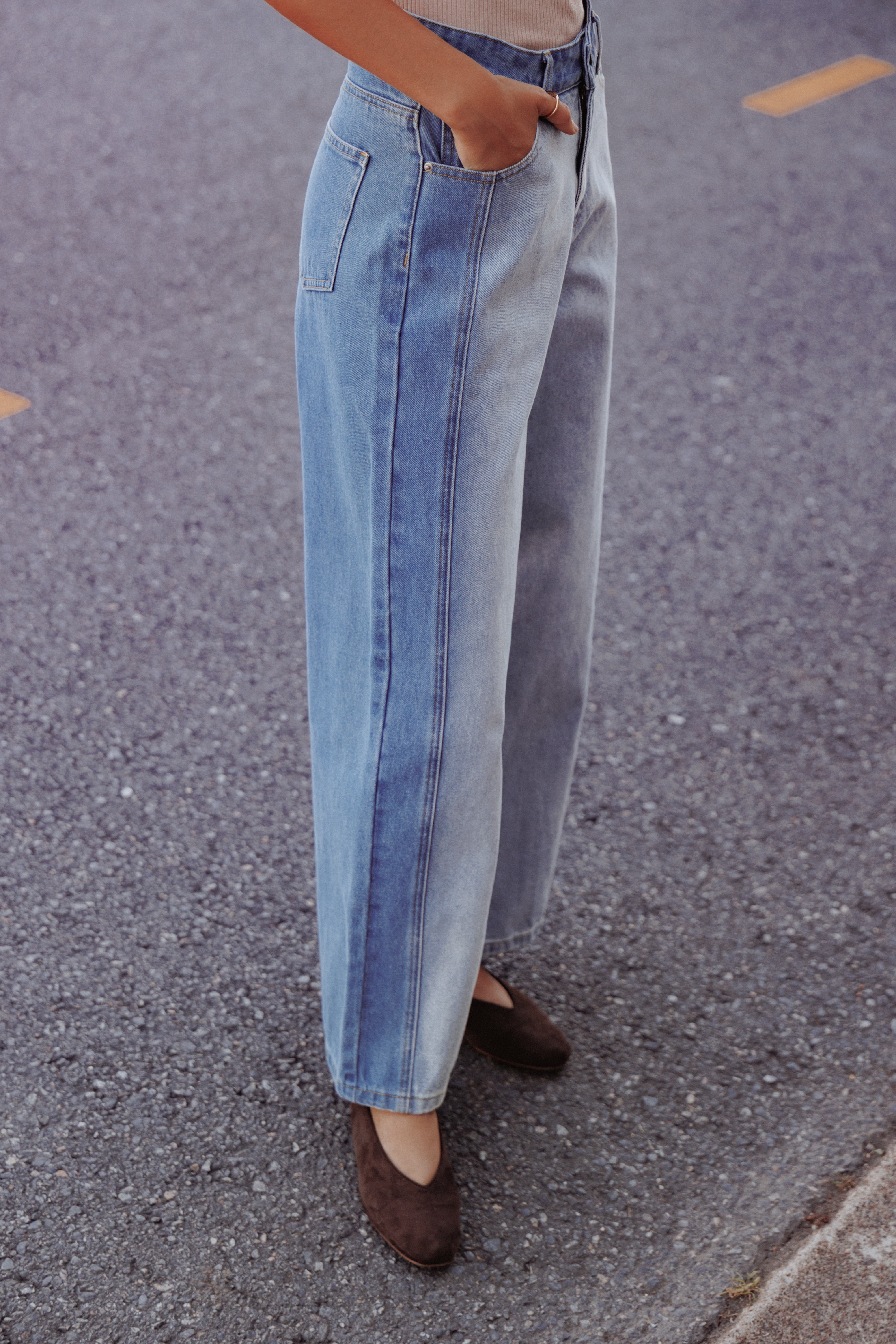 Yuri Wide Leg Jeans - Two Tone Blue | Petal & Pup USA