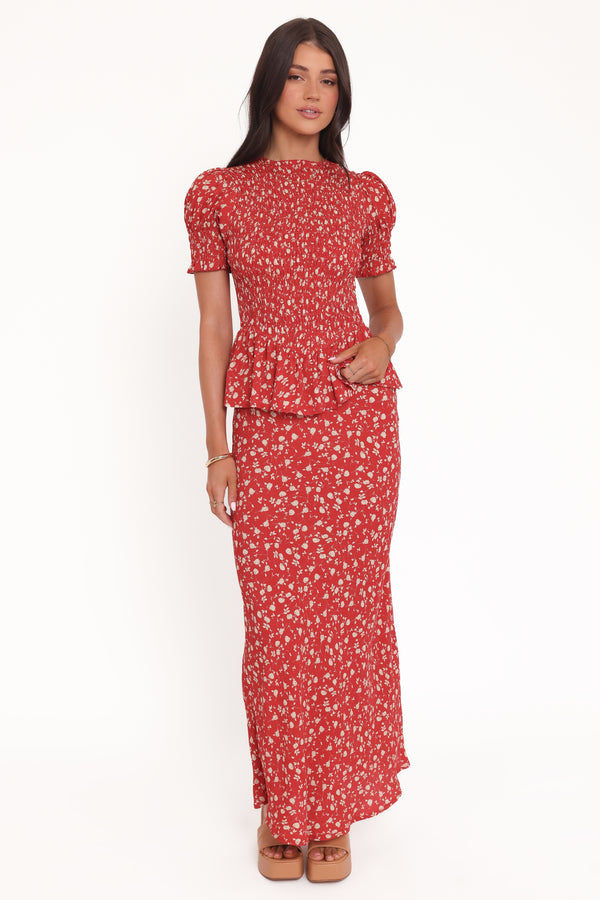 Petal and Pup USA BOTTOMS Zoella Maxi Skirt - Red Floral