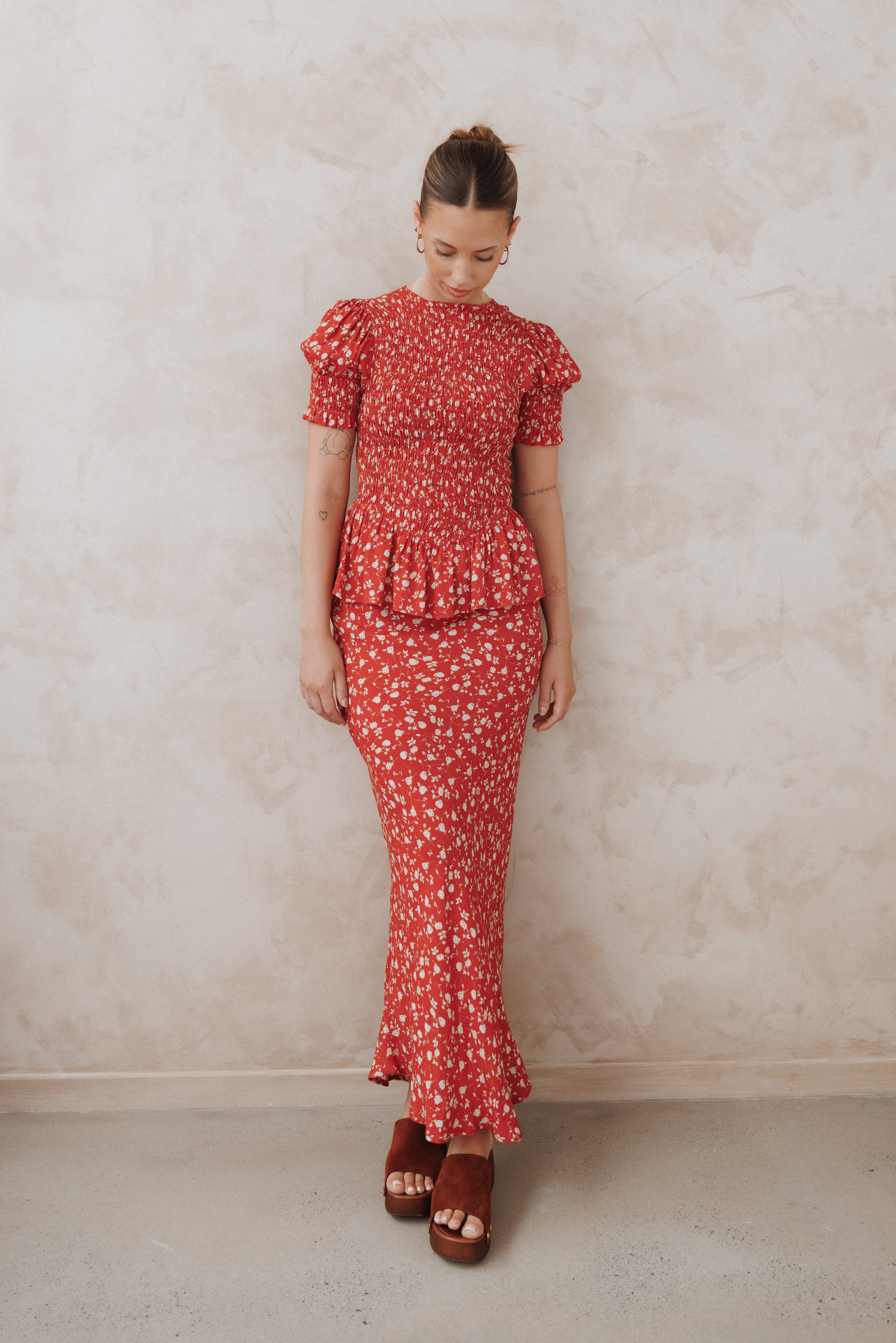 Petal and Pup USA BOTTOMS Zoella Maxi Skirt - Red Floral