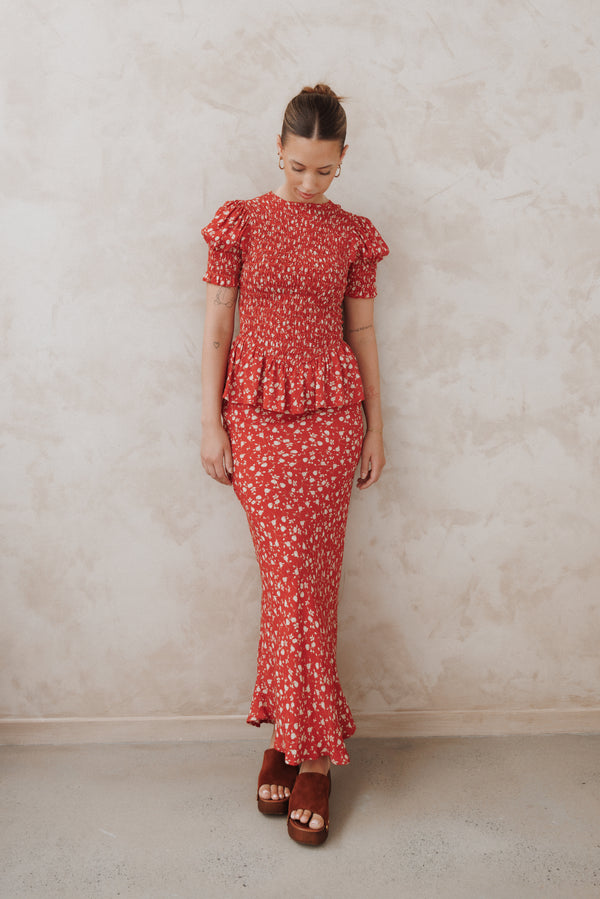 Petal and Pup USA BOTTOMS Zoella Maxi Skirt - Red Floral