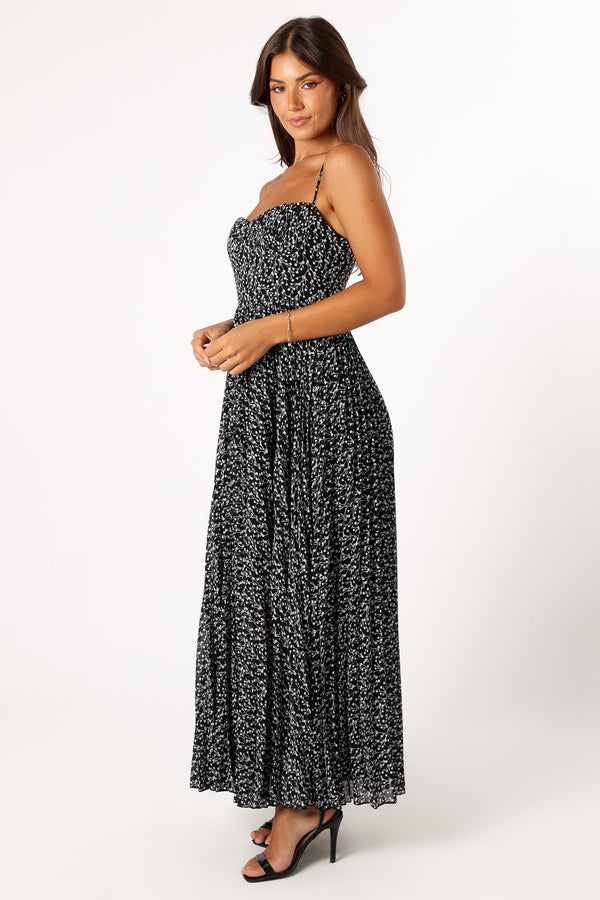 Petal and Pup USA DRESSES Achanti Pleated Maxi Dress - Black Floral