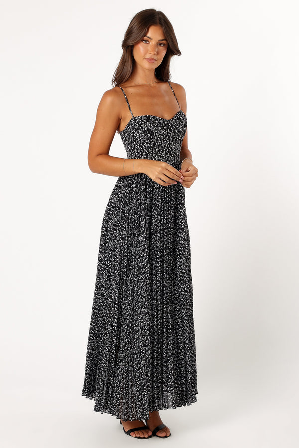 Petal and Pup USA DRESSES Achanti Pleated Maxi Dress - Black Floral