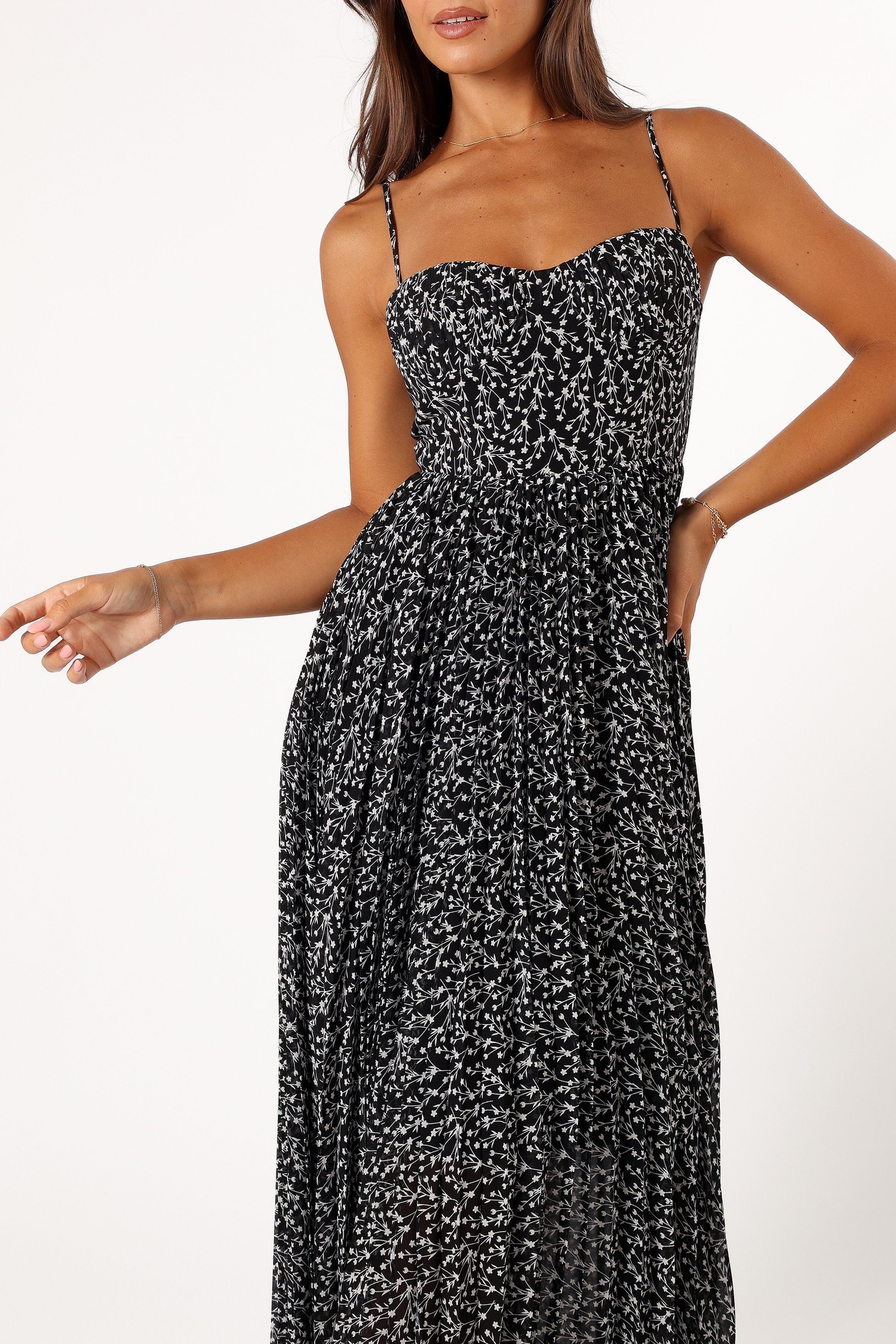Achanti Pleated Maxi Dress - Black Floral | Petal & Pup USA