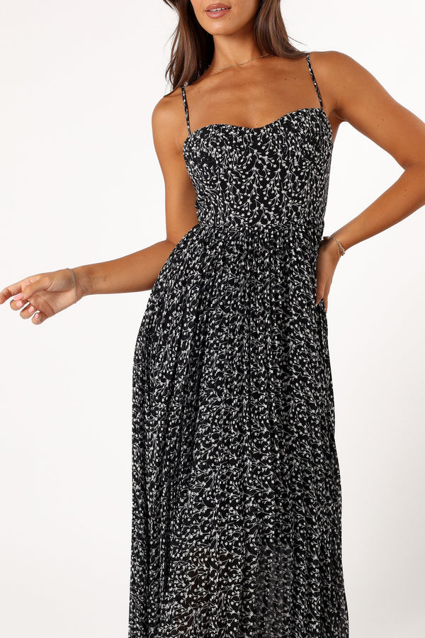 Petal and Pup USA DRESSES Achanti Pleated Maxi Dress - Black Floral