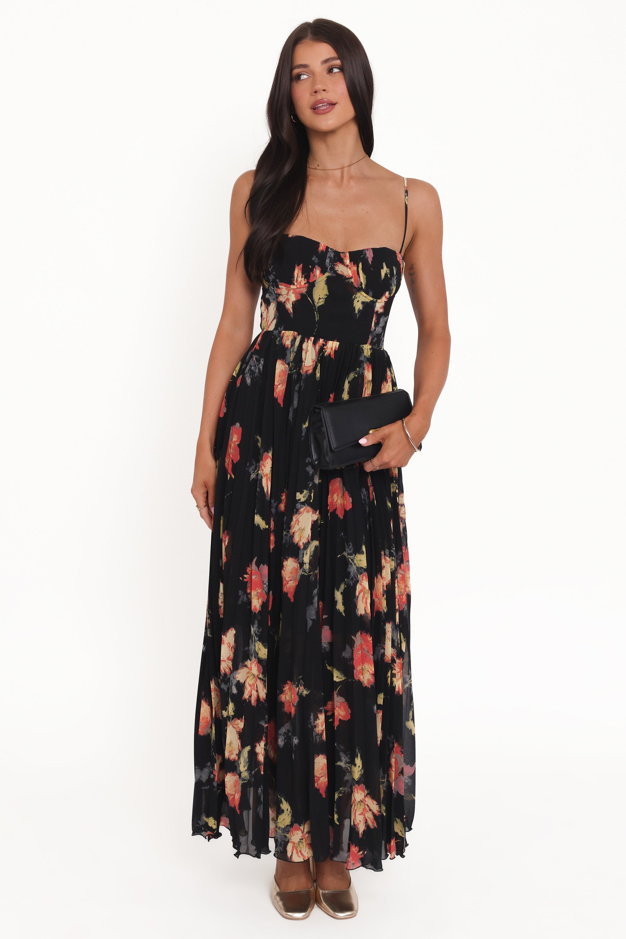 Petal and Pup USA DRESSES Achanti Pleated Maxi Dress - Black Multi