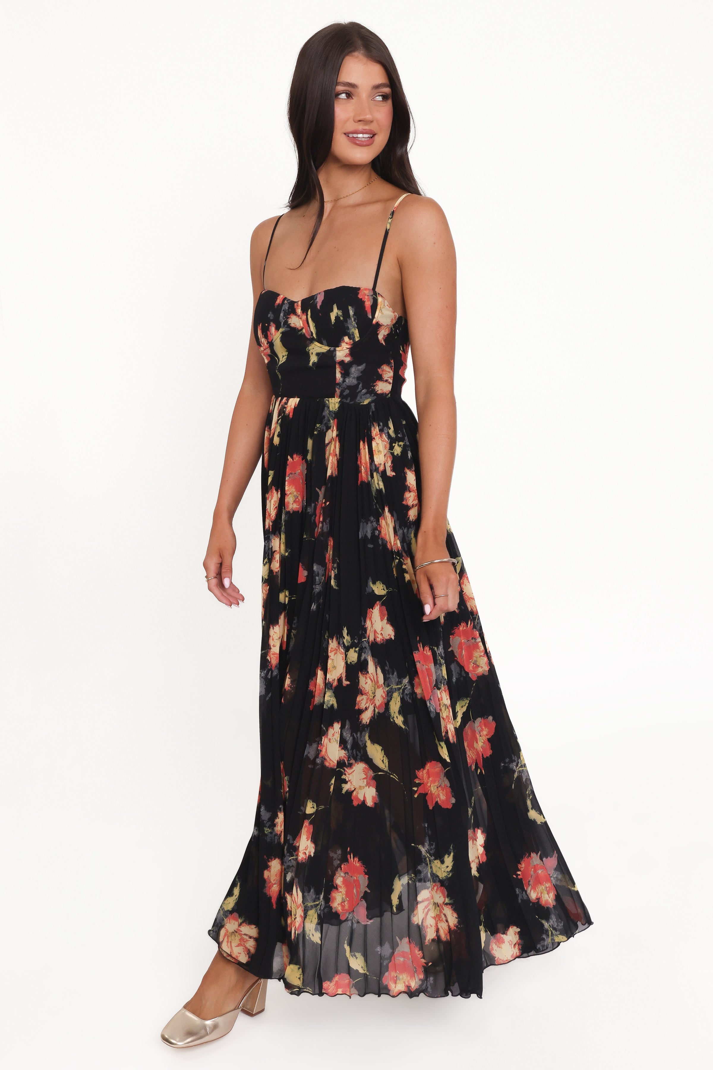Petal and Pup USA DRESSES Achanti Pleated Maxi Dress - Black Multi