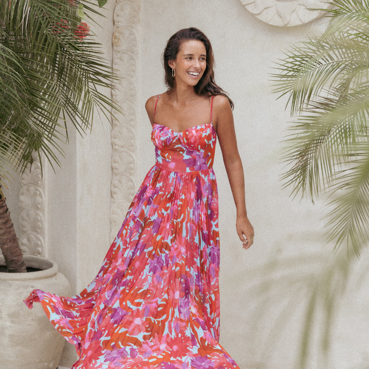 Petal & Pup Women's Achanti Pleated Maxi Dress, Pink Azalea