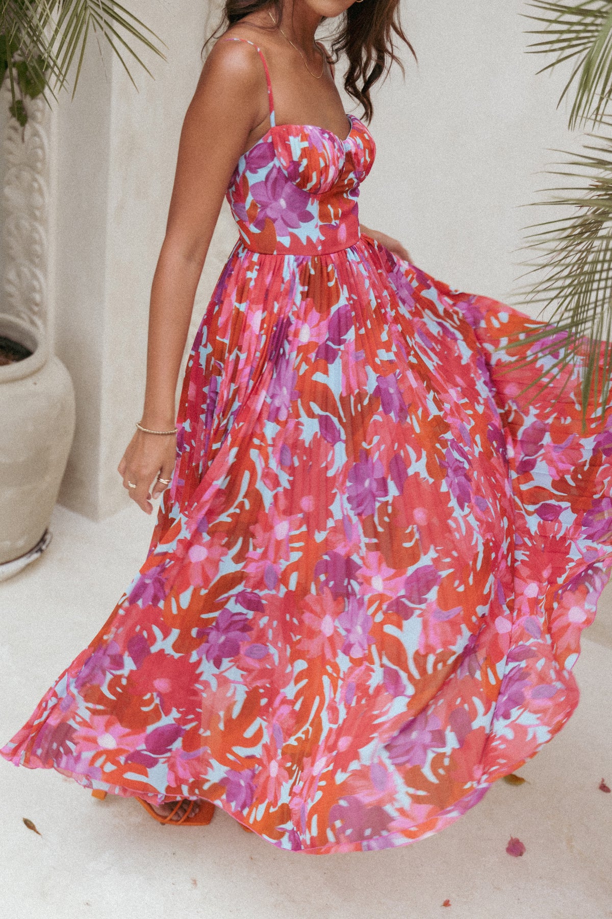 Petal & Pup Women's Achanti Pleated Maxi Dress, Pink Azalea