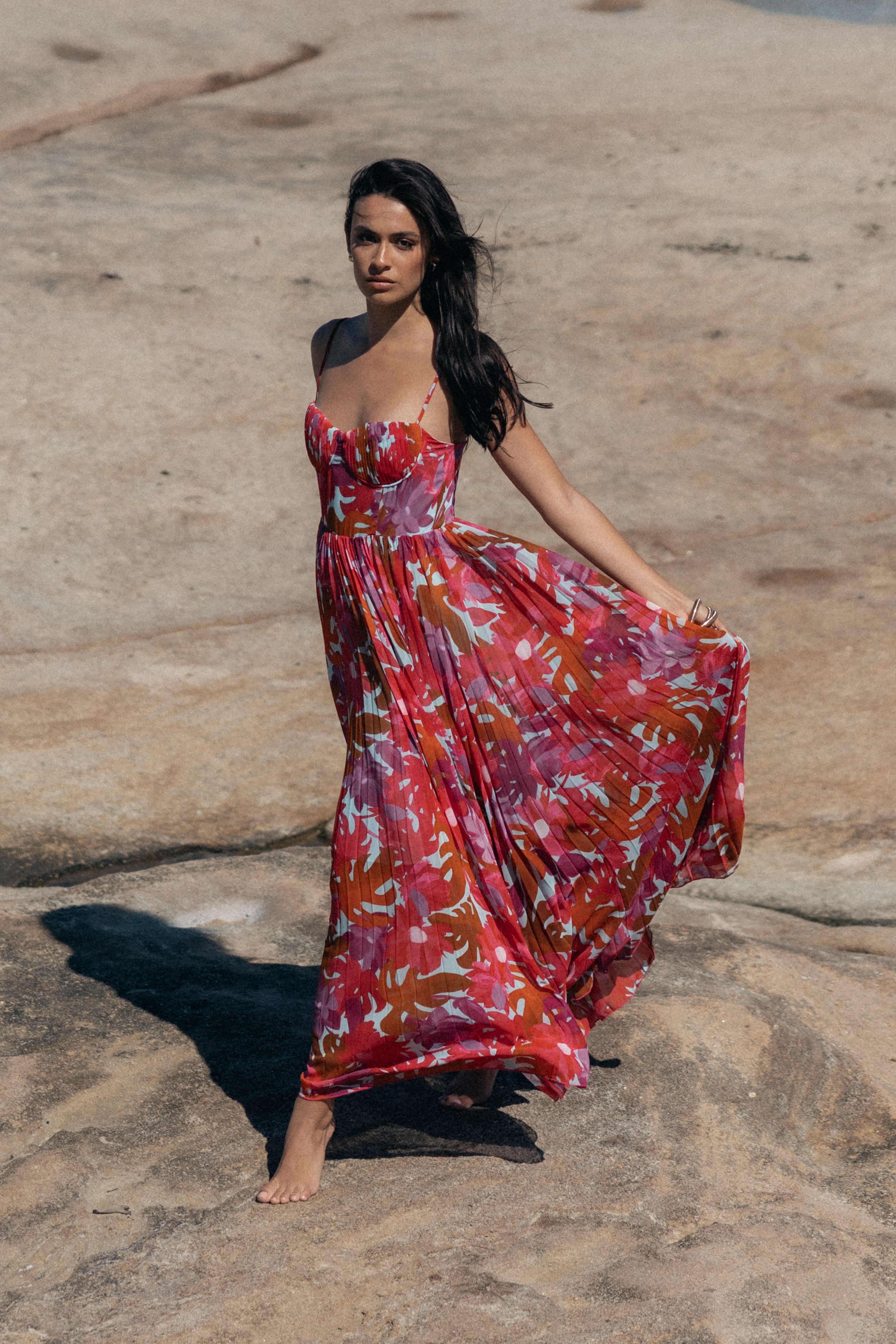 Achanti Pleated Maxi Dress - Pink Azalea - Petal & Pup USA