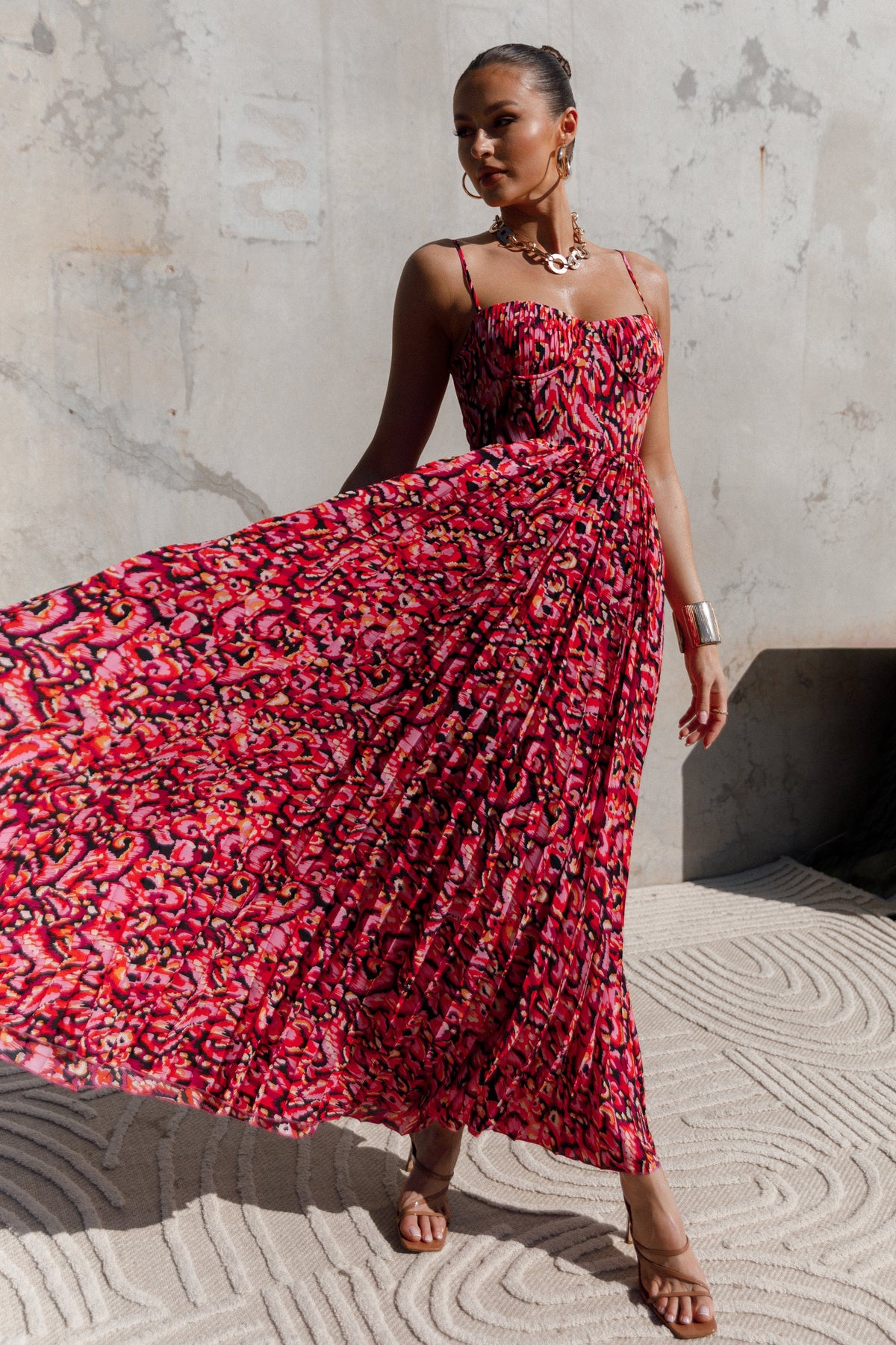 achanti print pleated maxi dress Petal and Pup Women's Achanti Pleated Maxi Dress
