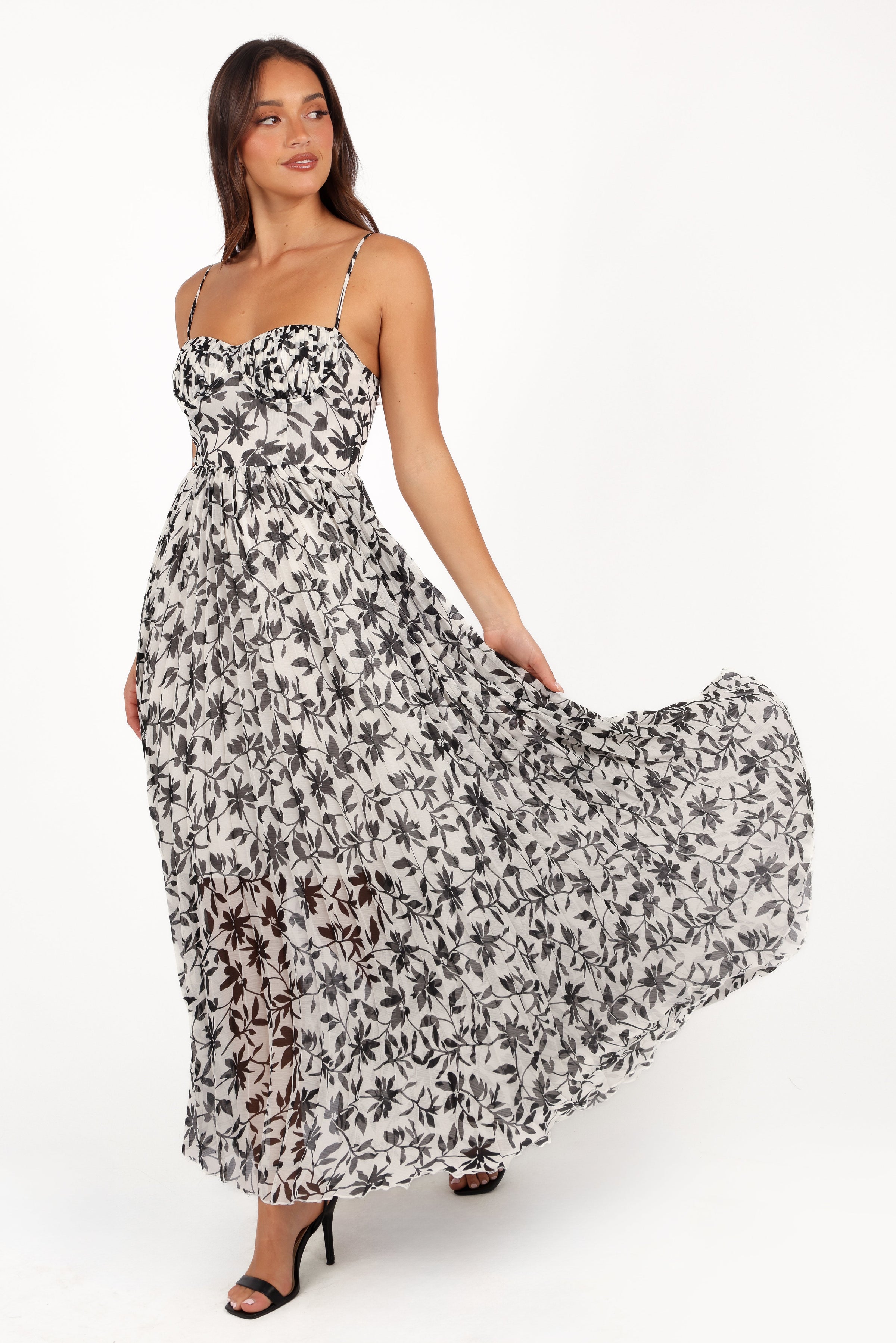 open lace back dress Achanti Pleated Maxi Dress
