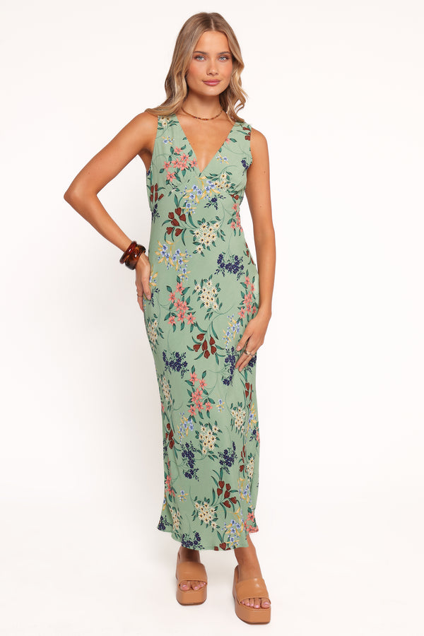 Petal and Pup USA DRESSES Acilia Midi Dress - Sage Floral