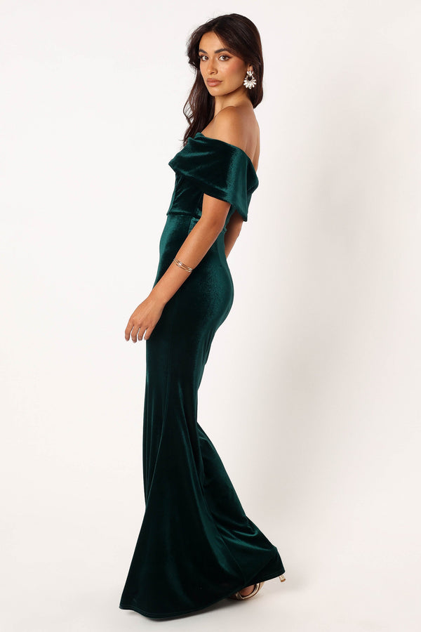 Petal and Pup USA DRESSES Adair Off Shoulder Maxi Dress - Emerald Green