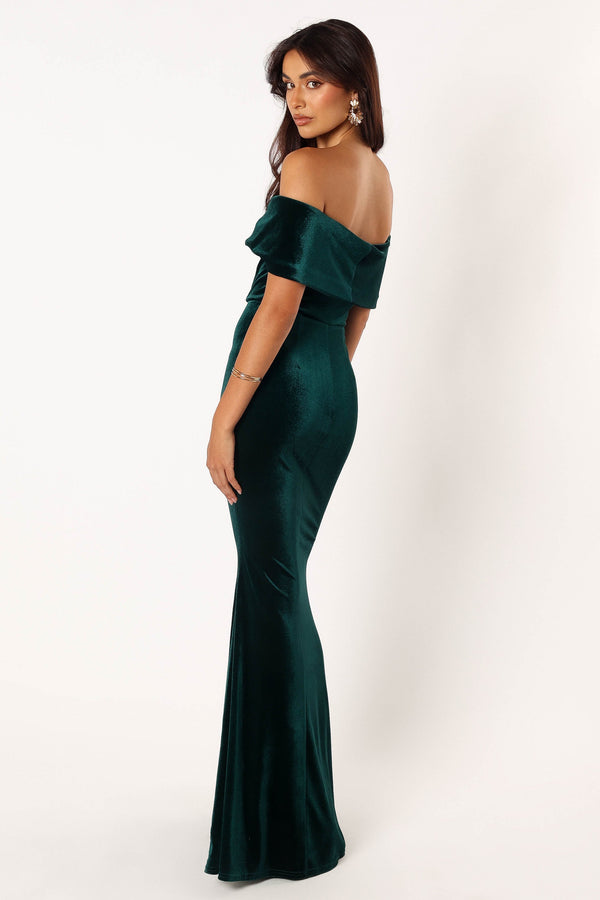 Petal and Pup USA DRESSES Adair Off Shoulder Maxi Dress - Emerald Green