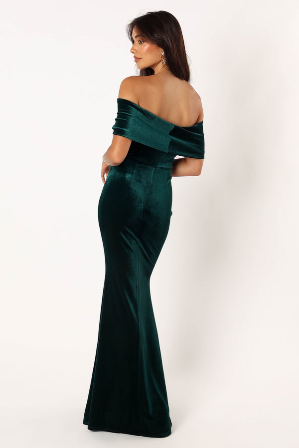 Petal and Pup USA DRESSES Adair Off Shoulder Maxi Dress - Emerald Green