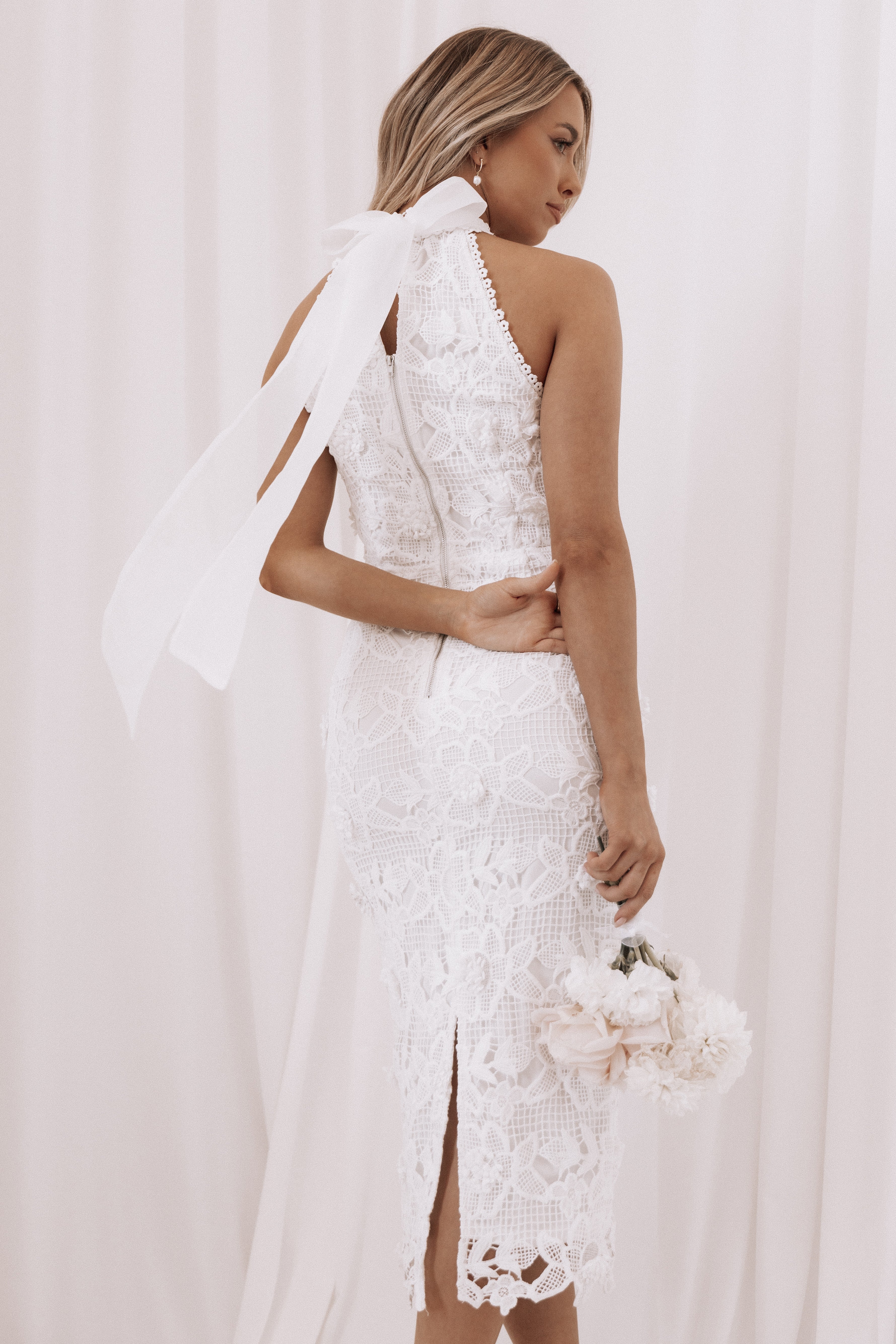 Petal and Pup USA DRESSES Adalyn Halterneck Midi Dress - White