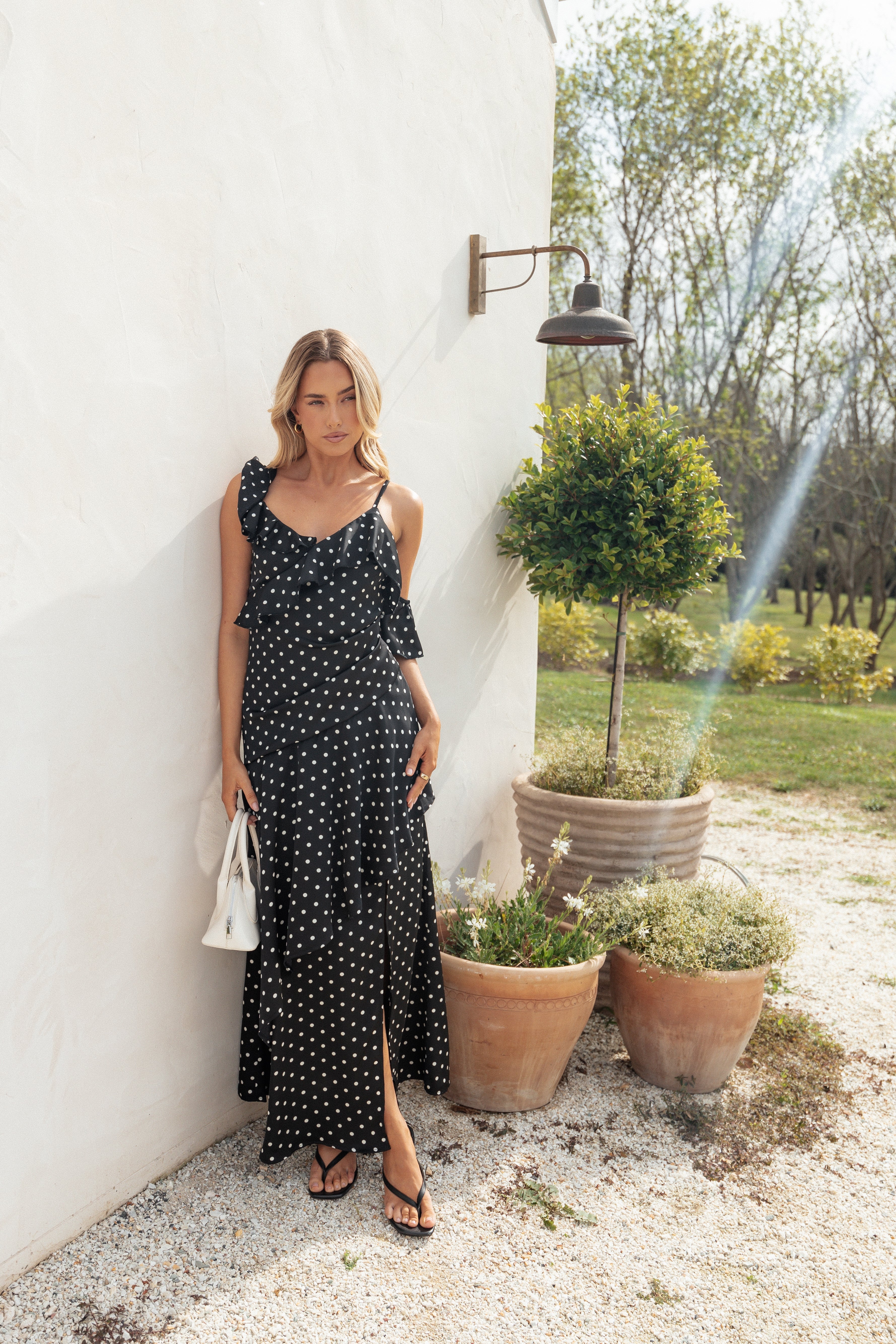Petal and Pup USA DRESSES Adelina Maxi Dress - Black Polka Dot