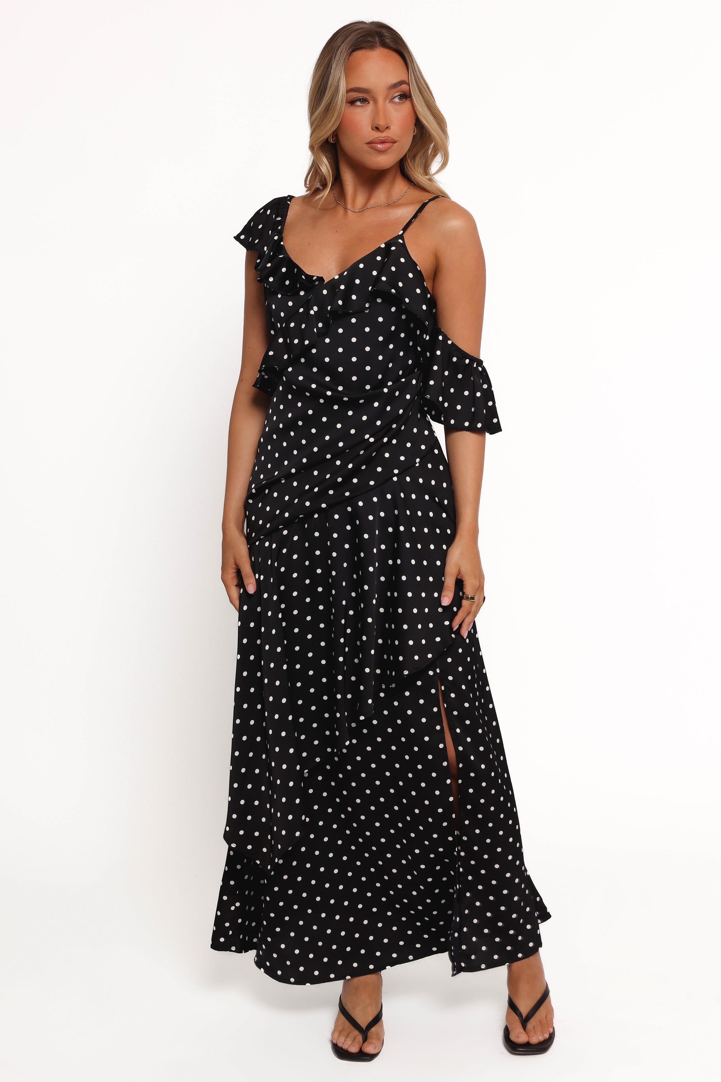 Petal and Pup USA DRESSES Adelina Maxi Dress - Black Polka Dot