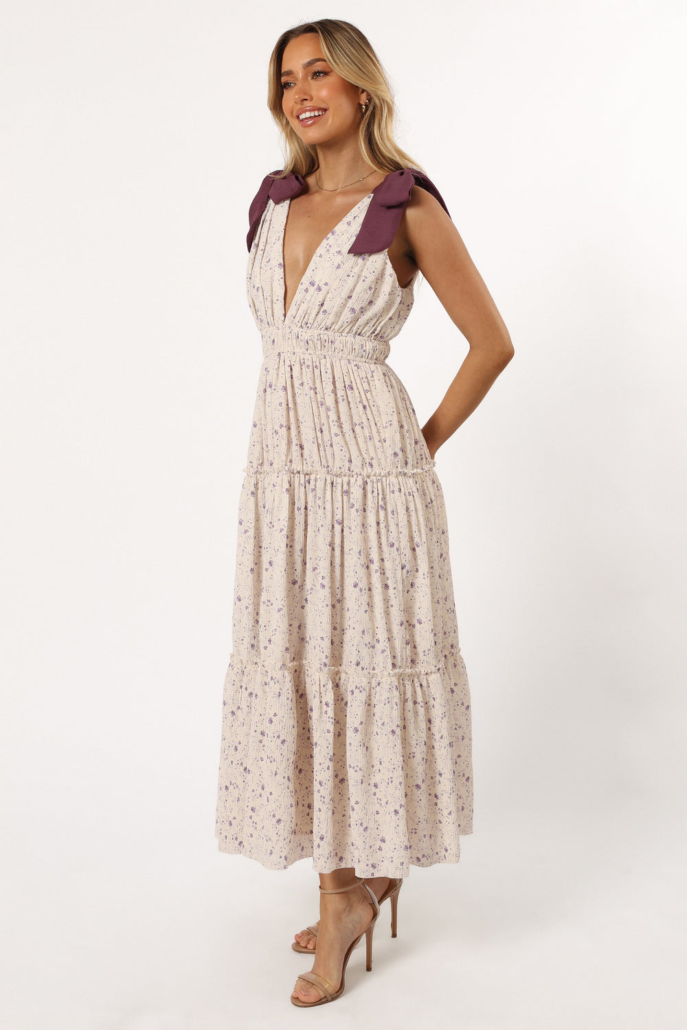 Petal and Pup USA DRESSES Adeline Maxi Dress - Ivory/Purple