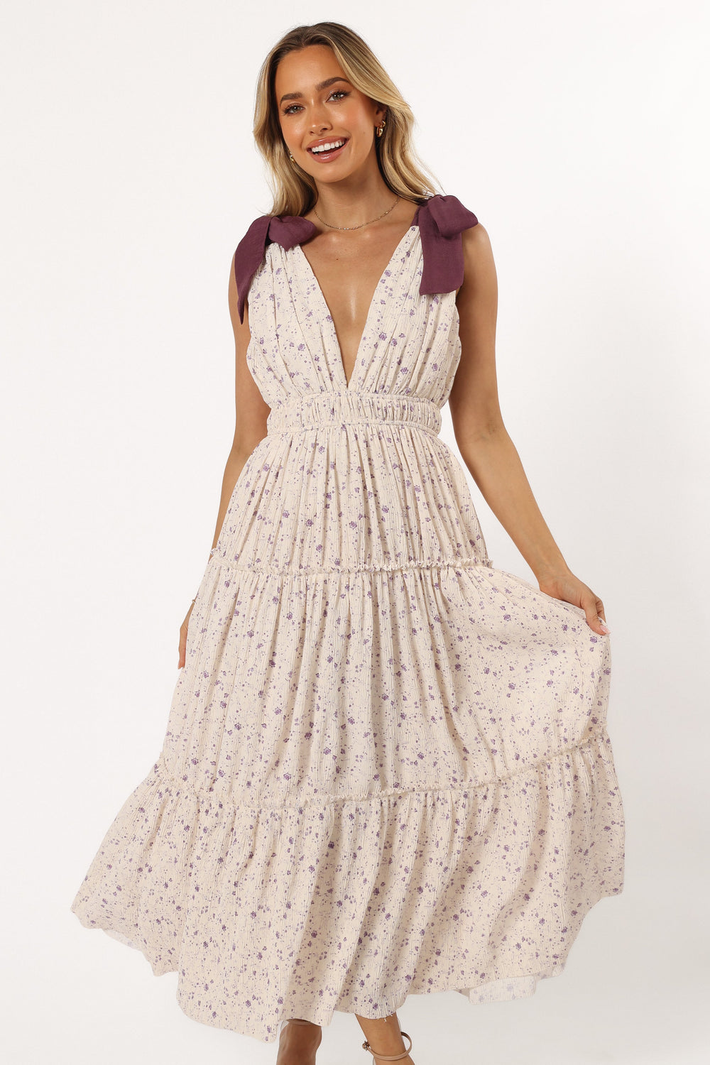 Petal and Pup USA DRESSES Adeline Maxi Dress - Ivory/Purple