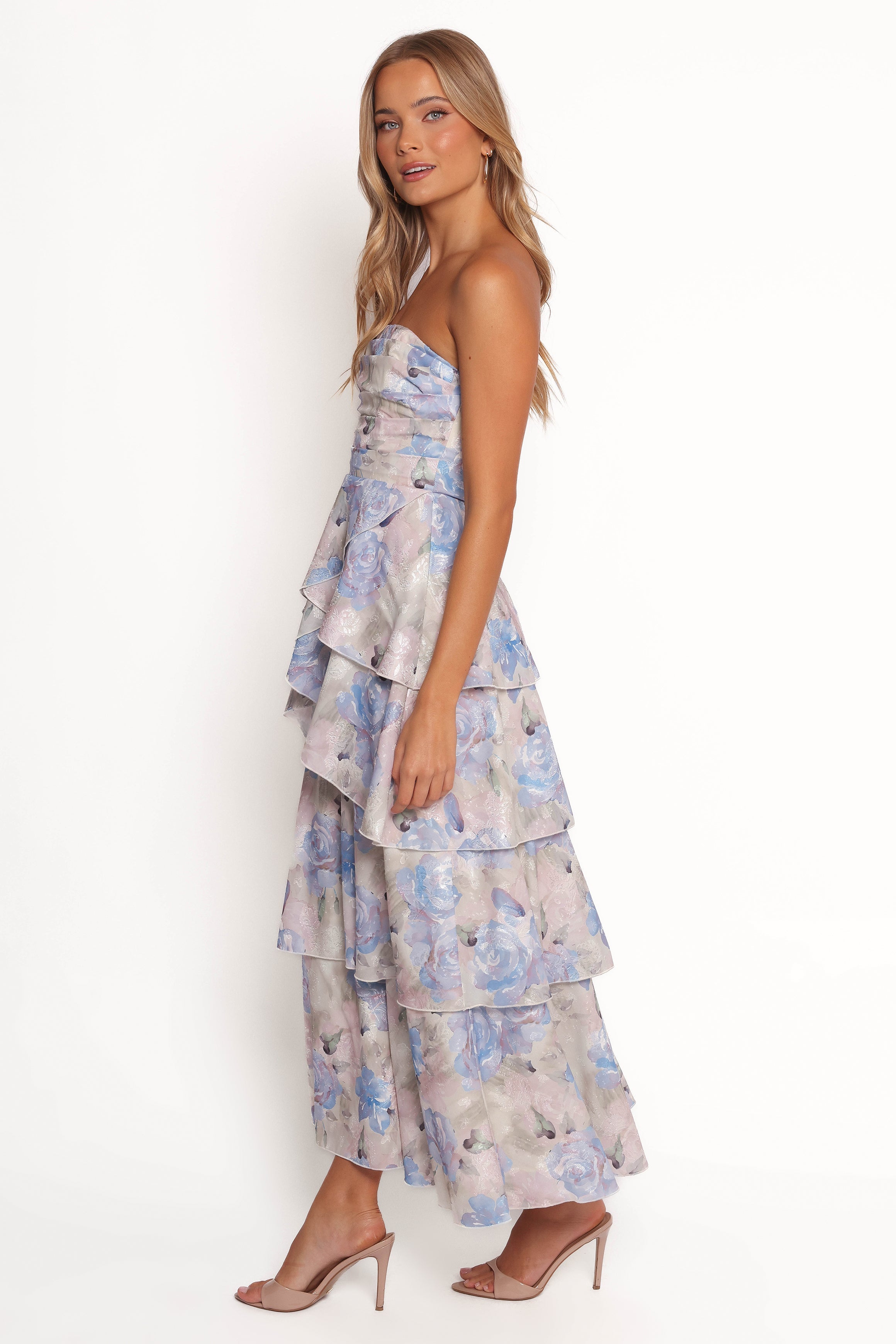Petal and Pup USA DRESSES Admira Strapless Maxi Dress - Blue Floral
