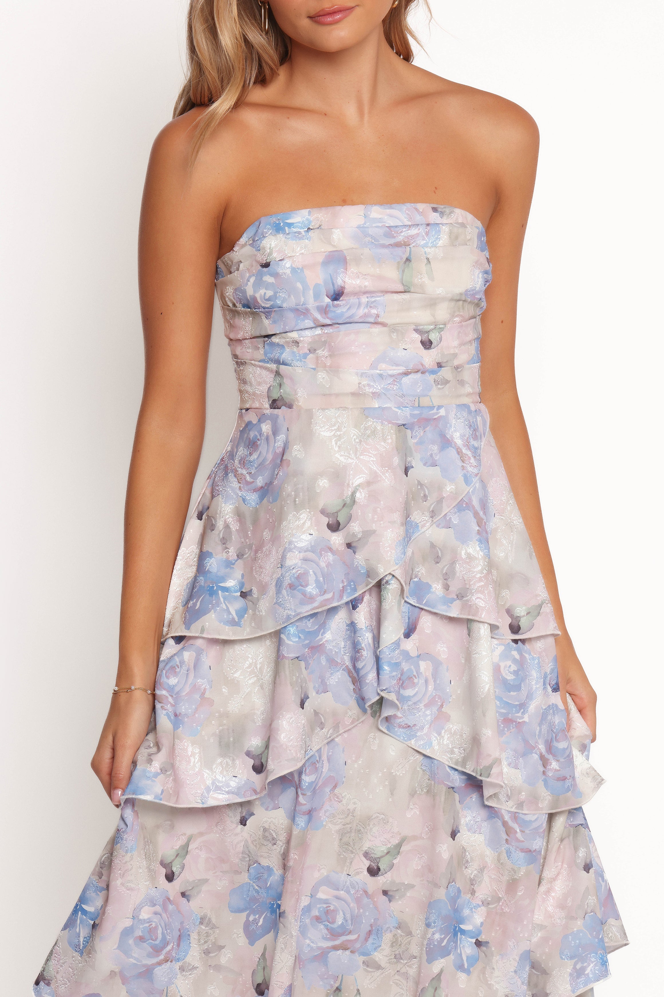 Petal and Pup USA DRESSES Admira Strapless Maxi Dress - Blue Floral