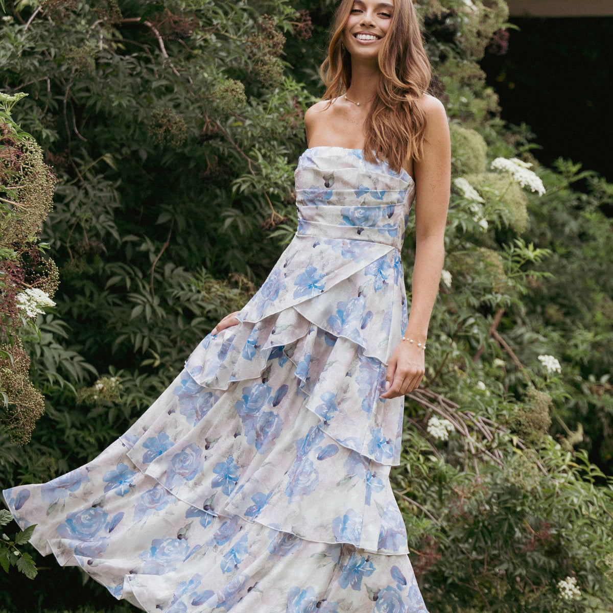 Strapless Dress Lulus Blue Floral Maxi Dress Admira Strapless Maxi Dress  Blue Floral Petal Pup USA