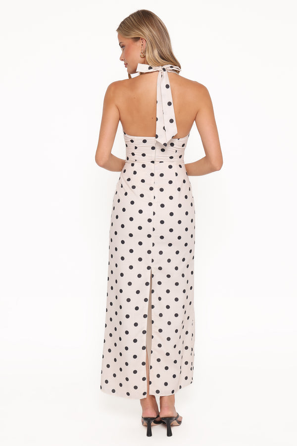 Petal and Pup USA DRESSES Adora Halterneck Maxi Dress - White Polka Dot