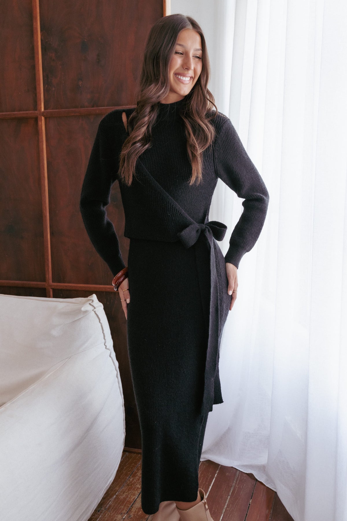 black knit dress amazon Aerin color:BLACK Color:Agave Asymmetric Black & White Main 65% Viscose