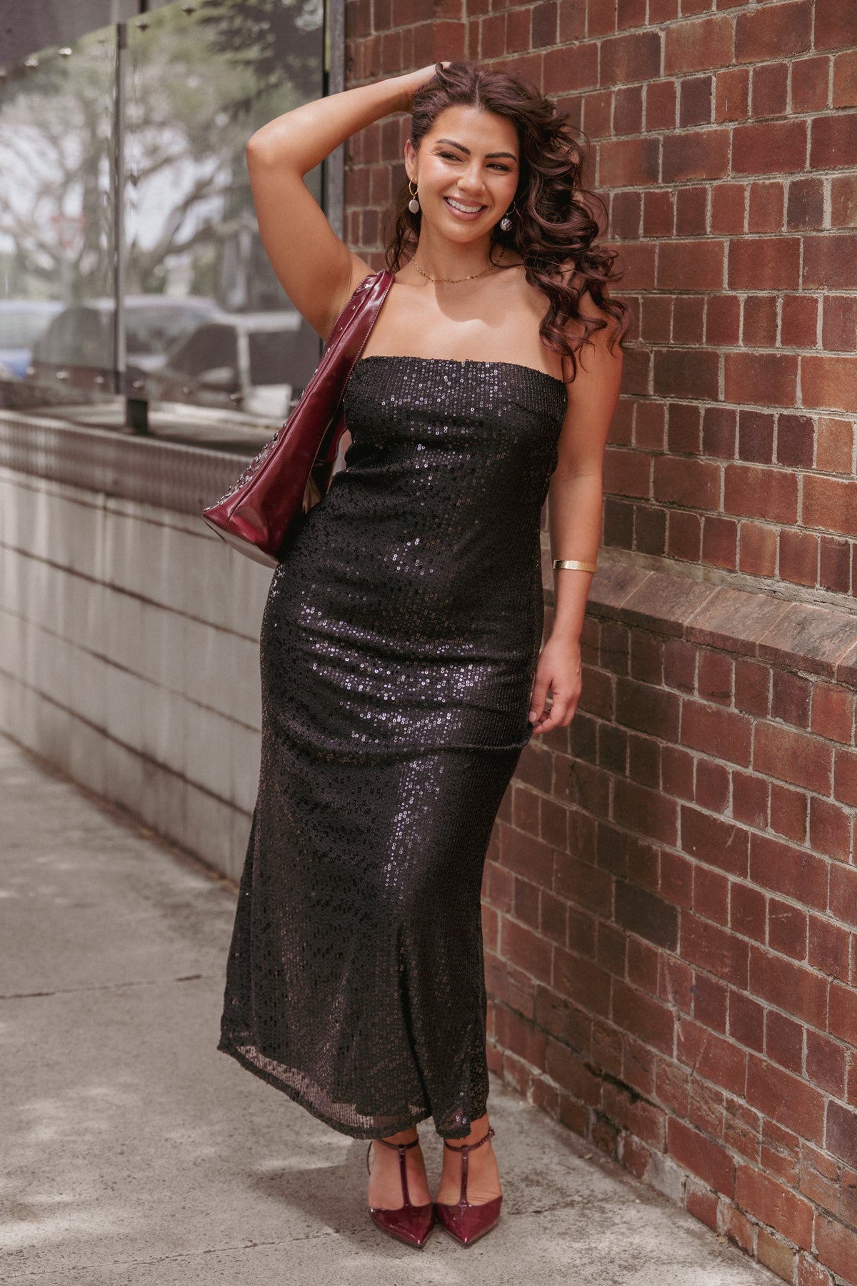 glamour sequin maxi dress Petal and Pup Women's Agnes Strapless Sequin Maxi Dress